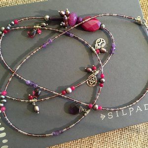 Silpada Blush Wine Purple Quartz Long Necklace Sterling Silver .925 Charms Beads
